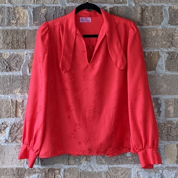 Vintage Handmade Red Puff Sleeve Floral Blouse Medium - Picture 1 of 10